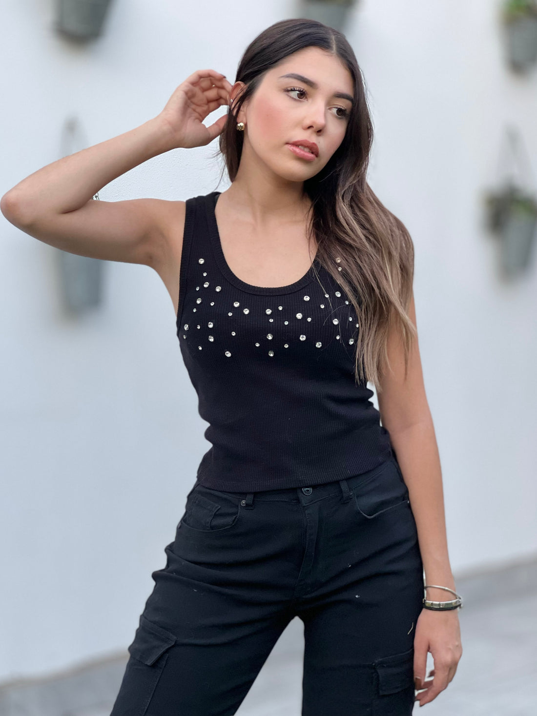 Top Tank Con Piedras, casual, fiesta ,tela canale