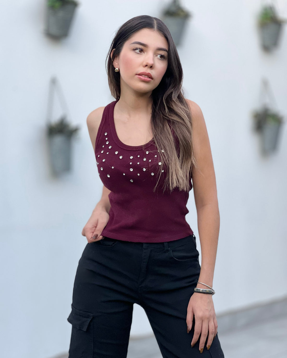 Top Tank Con Piedras, casual, fiesta ,tela canale