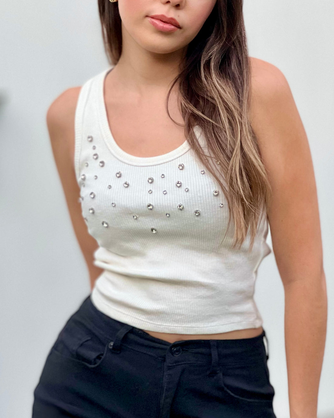 Top Tank Con Piedras, casual, fiesta ,tela canale