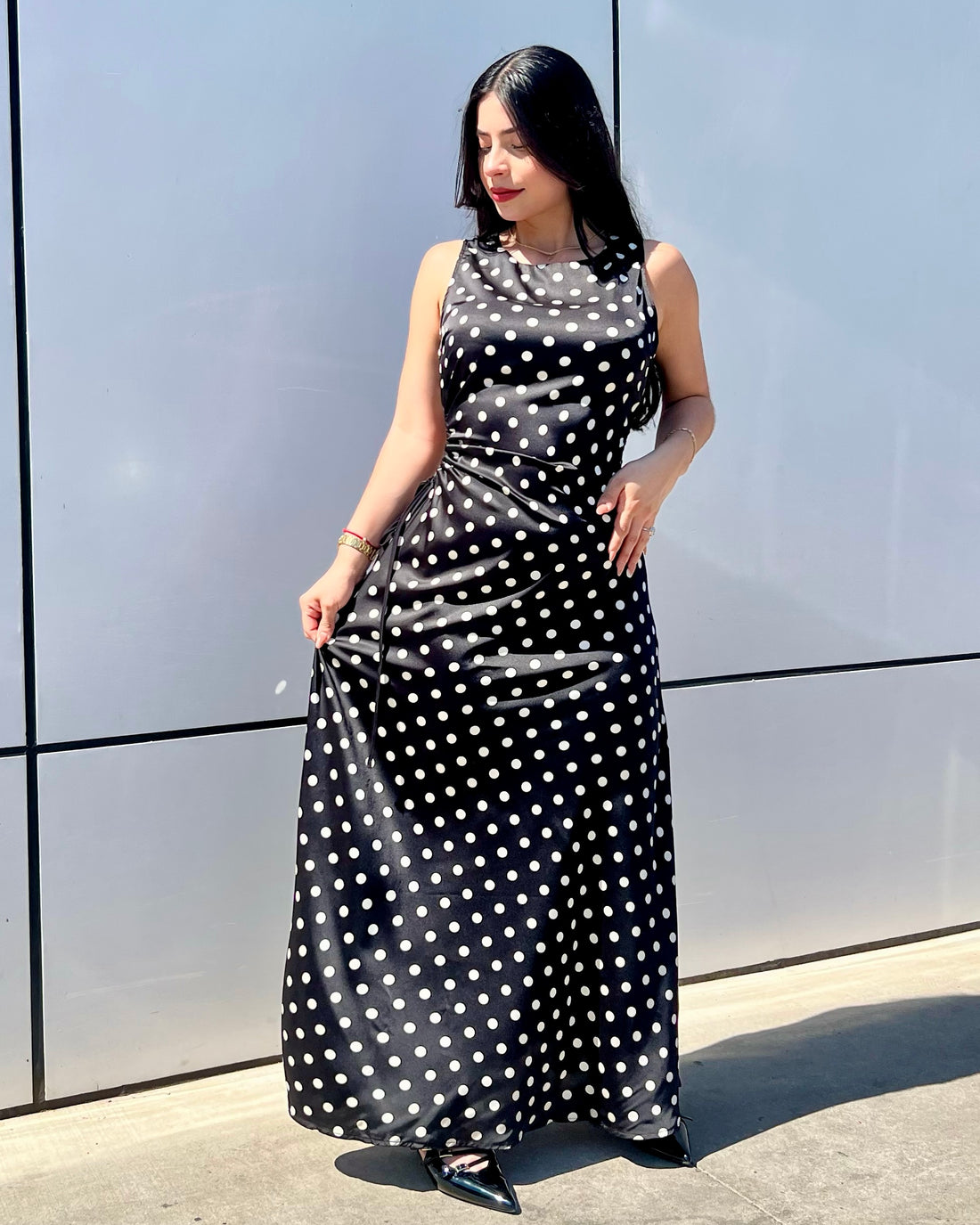 Vestido polka dots negro con puntos blancos