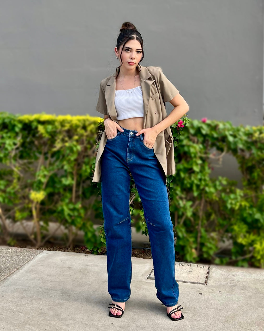 Blazer Manga Corta Caqui Oversize
