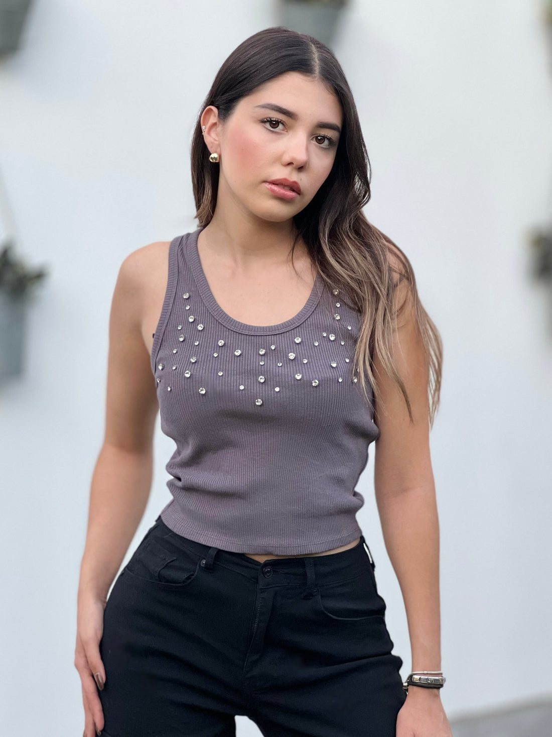 Top Tank Con Piedras, casual, fiesta ,tela canale