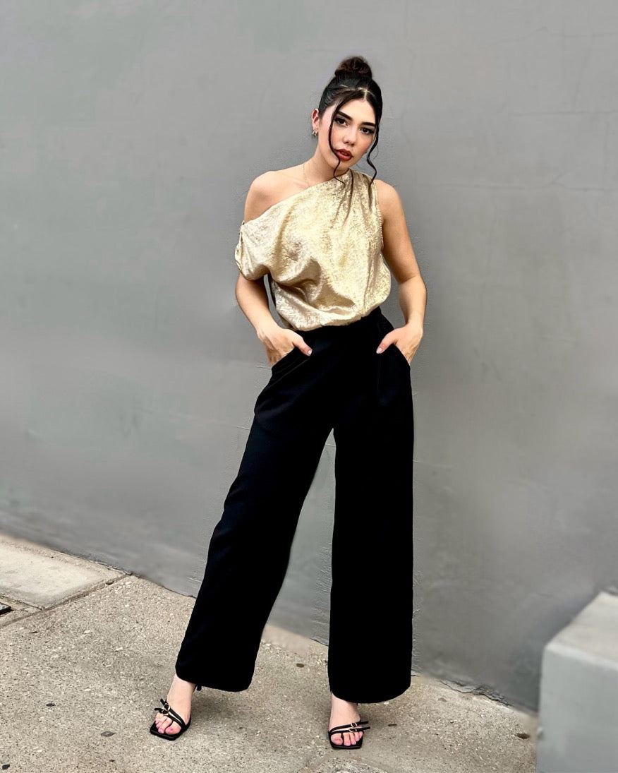 Blusa Top Asimétrico Destellos Dorado
