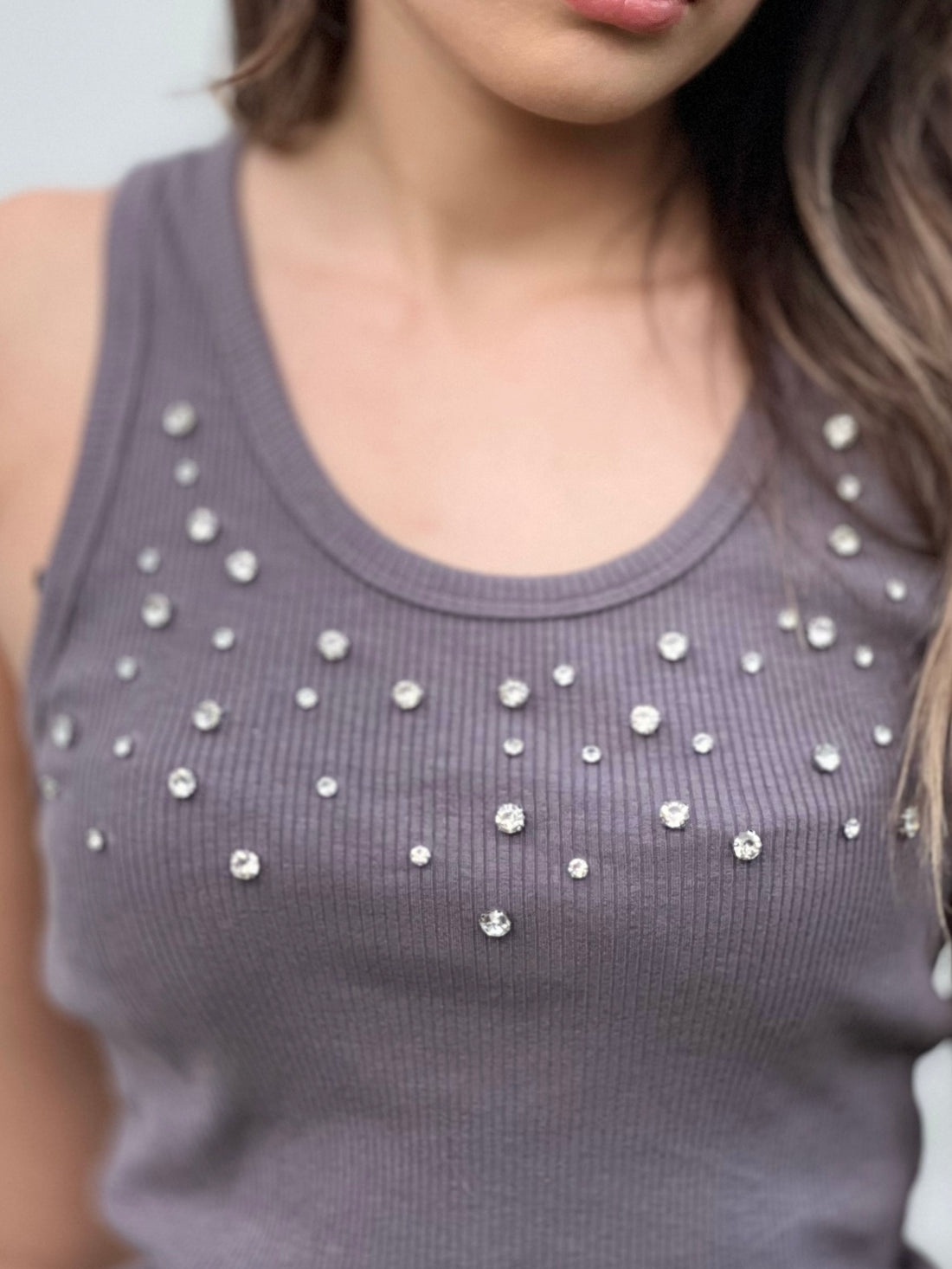 Top Tank Con Piedras, casual, fiesta ,tela canale
